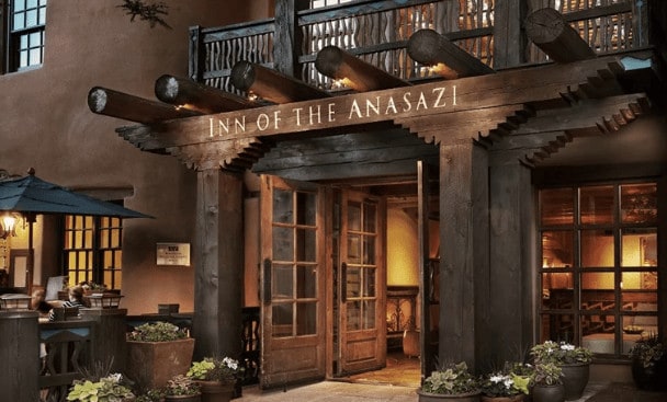 Luxury Santa fe hotel Anasazi Entrance at night