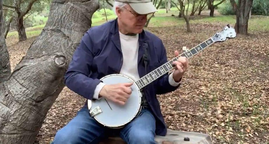 Steve Martin playing the banjo while being safer at home